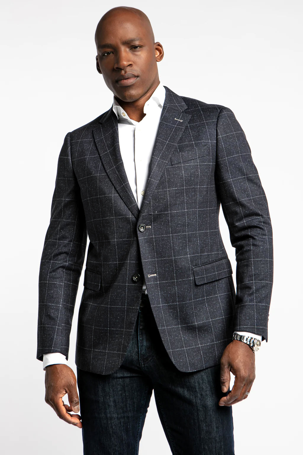 Apollo Navy Glen Plaid Stretch Blazer – 7 Downie St. | ESCO