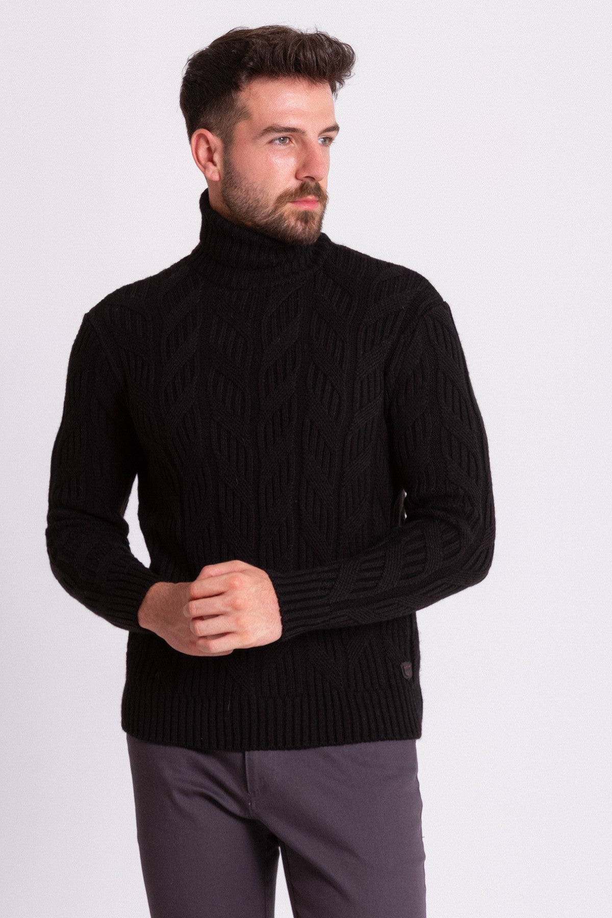 Cable Knit Sweater Black Turtleneck Big And Tall MCR MEN'S