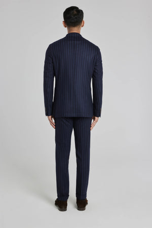 Quinn Chalk Stripe Double Breasted Wool Suit In Navy