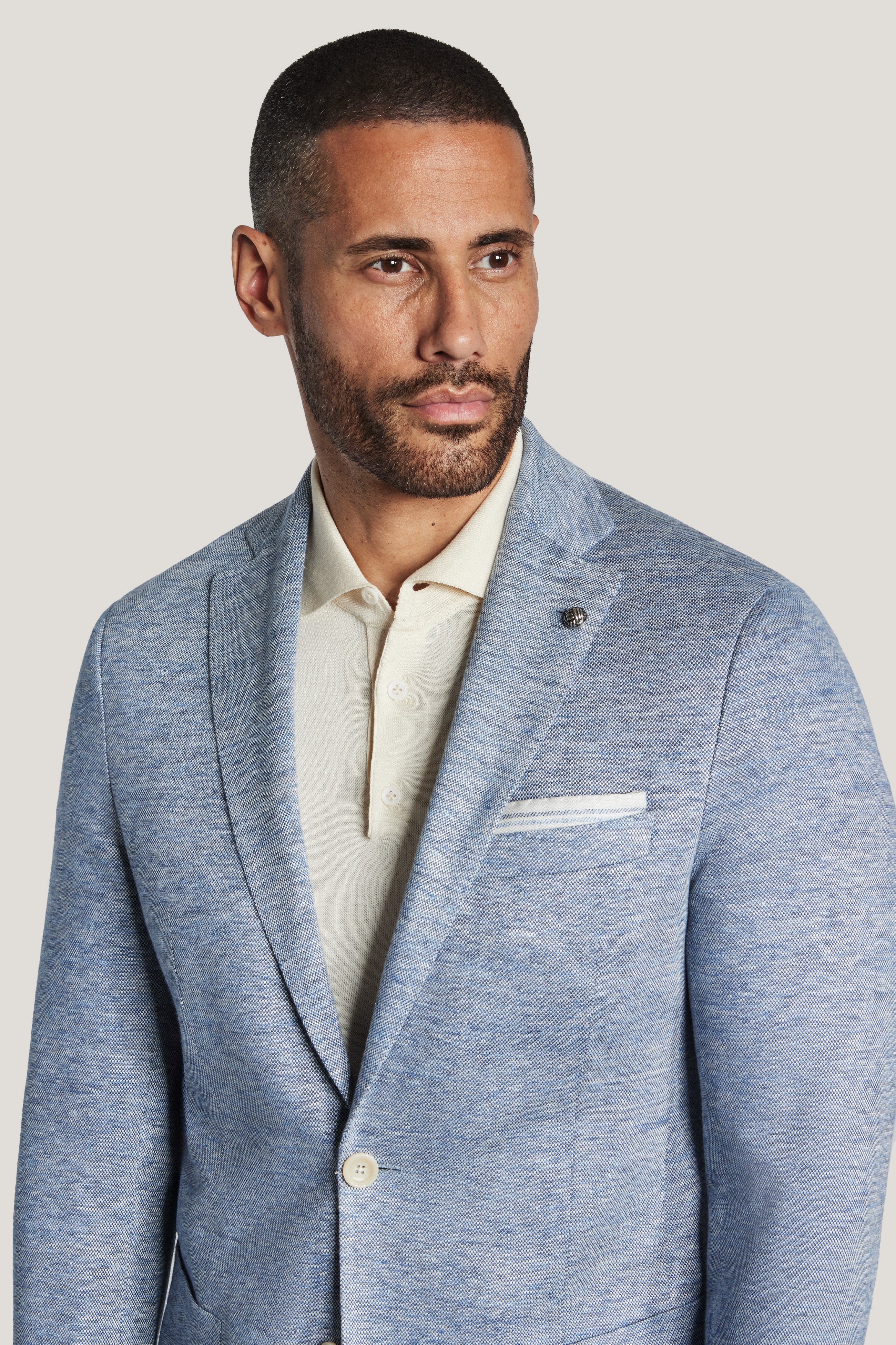 Jack Victor Hartford Light Blue Knit Blazer - Loro Piana Linen