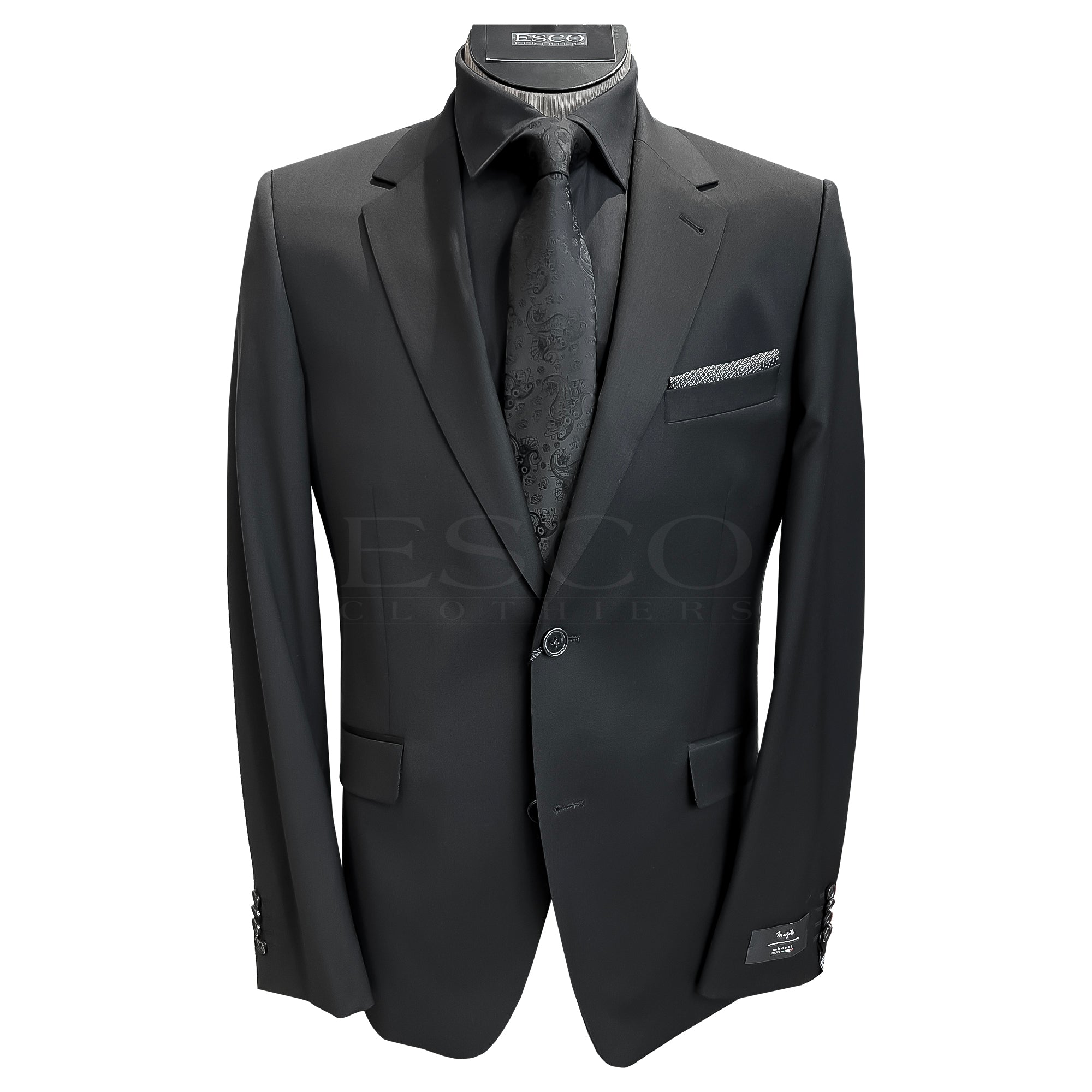 Horst Black Stretch Suit | Marzotto Italian Wool | ESCO Clothiers