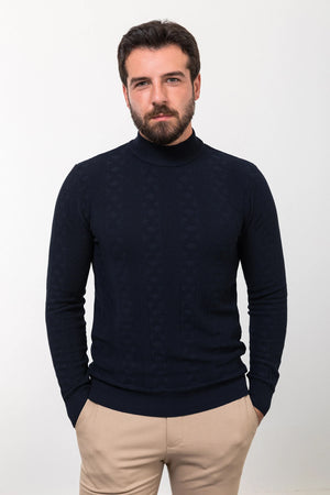 MCR MEN'S MOCK NECK SWEATER- DARK BLUE