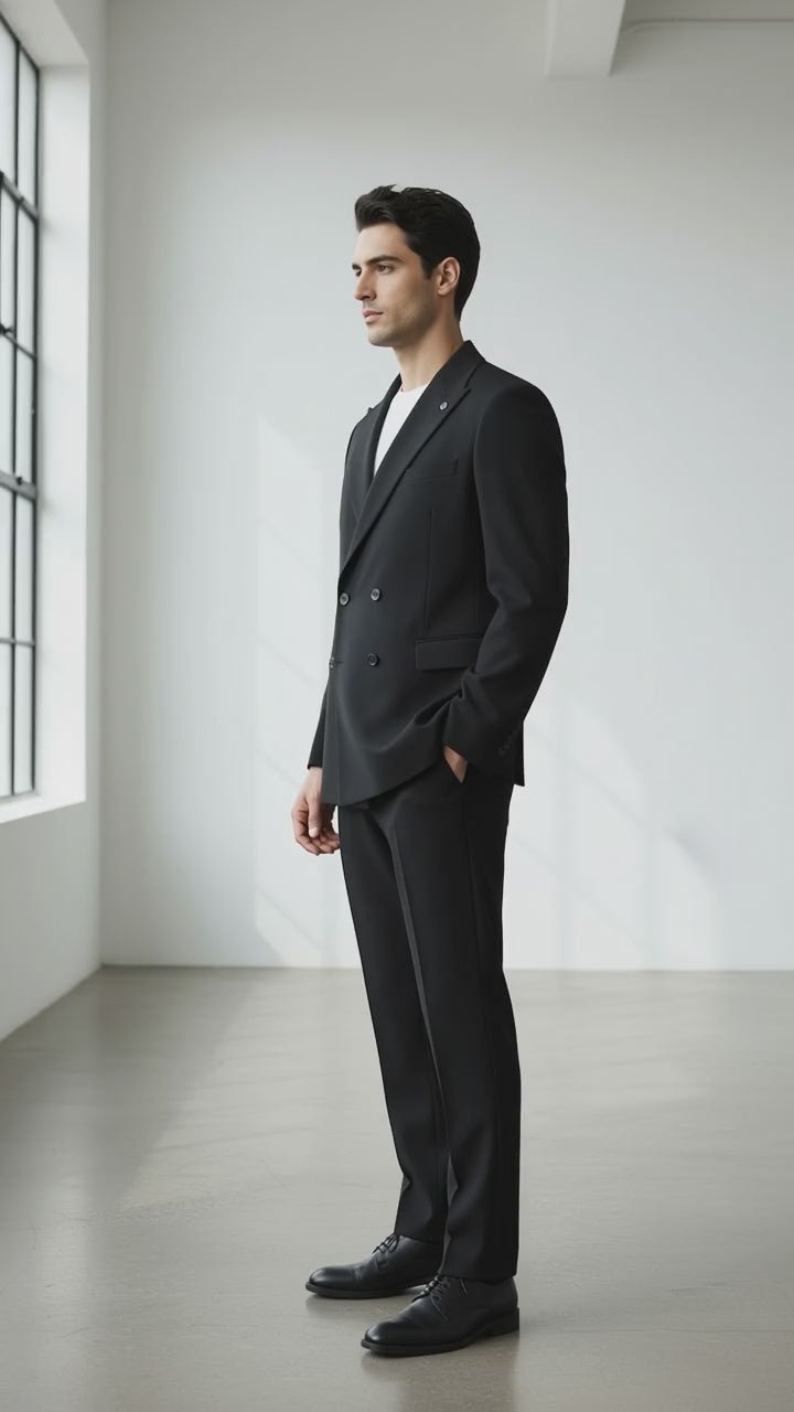 Agiboss 2-Piece Suit- Double Breasted Overzized BLACK