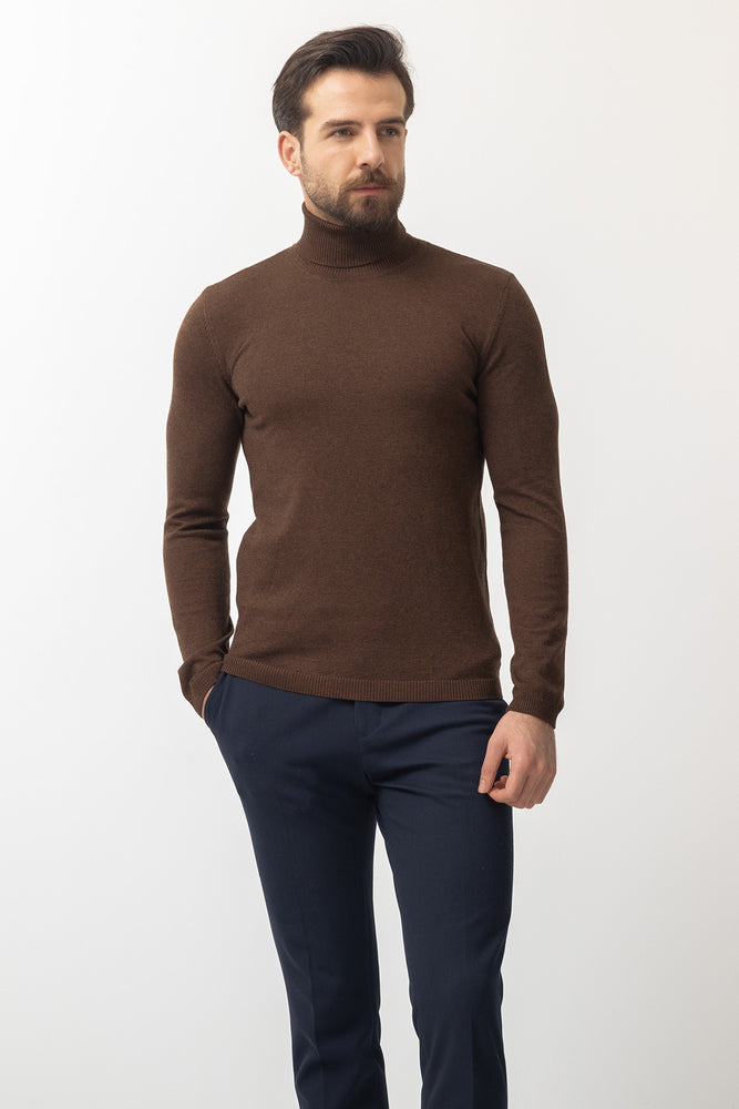 MCR MEN'S TURTLENECK SWEATER- BROWN