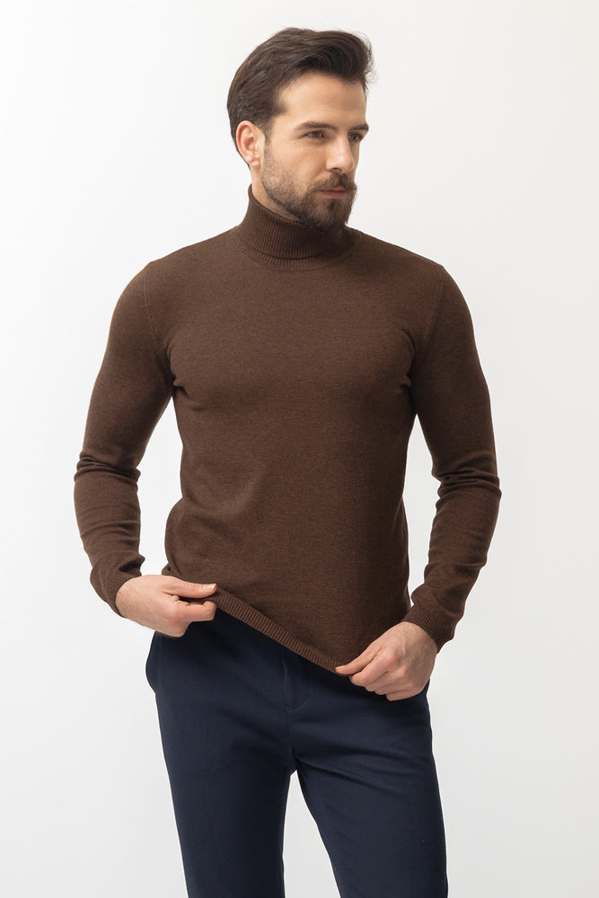 MCR MEN'S TURTLENECK SWEATER- BROWN