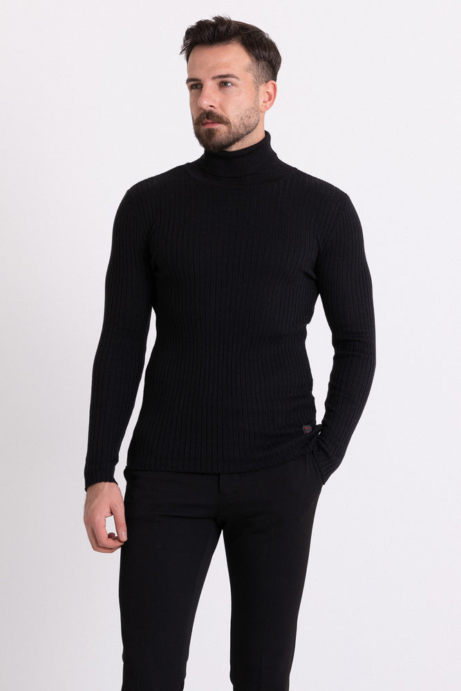 MCR MEN'S RIB TURTLENECK SWEATER- BLACK