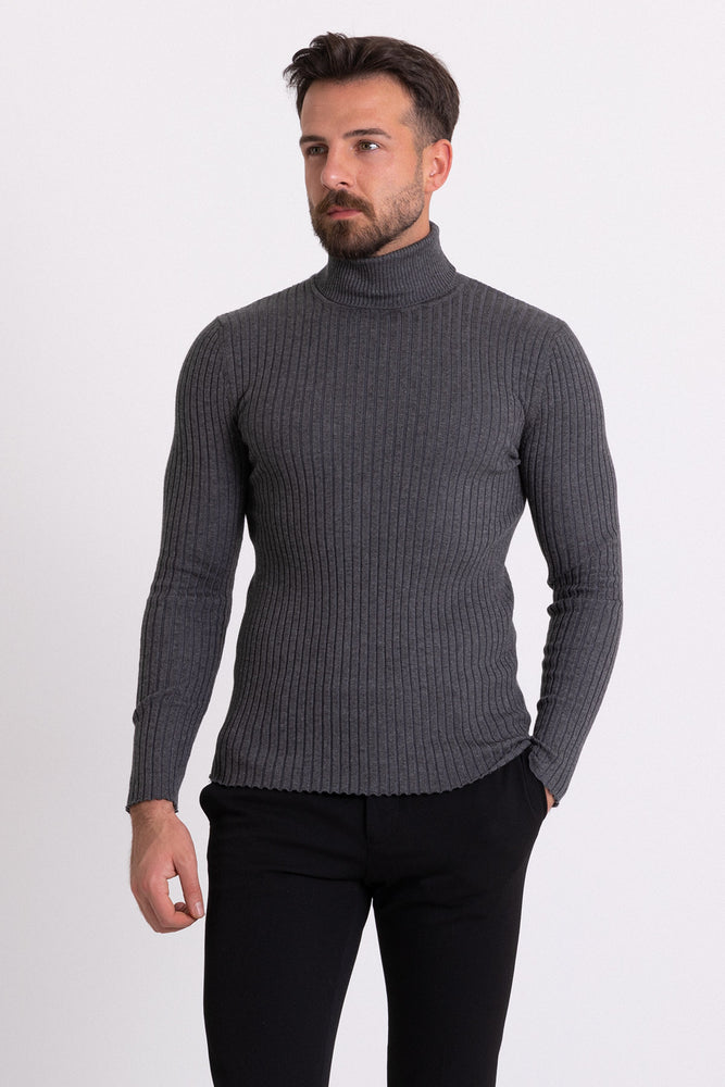 MCR MEN'S RIB TURTLENECK SWEATER- ANTHRACITE