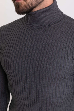 MCR MEN'S RIB TURTLENECK SWEATER- ANTHRACITE