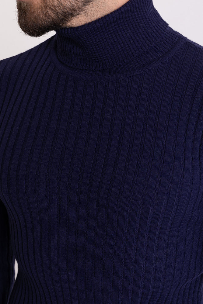 MCR MEN'S RIB TURTLENECK SWEATER- DARK BLUE