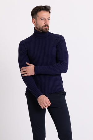 MCR MEN'S RIB TURTLENECK SWEATER- DARK BLUE