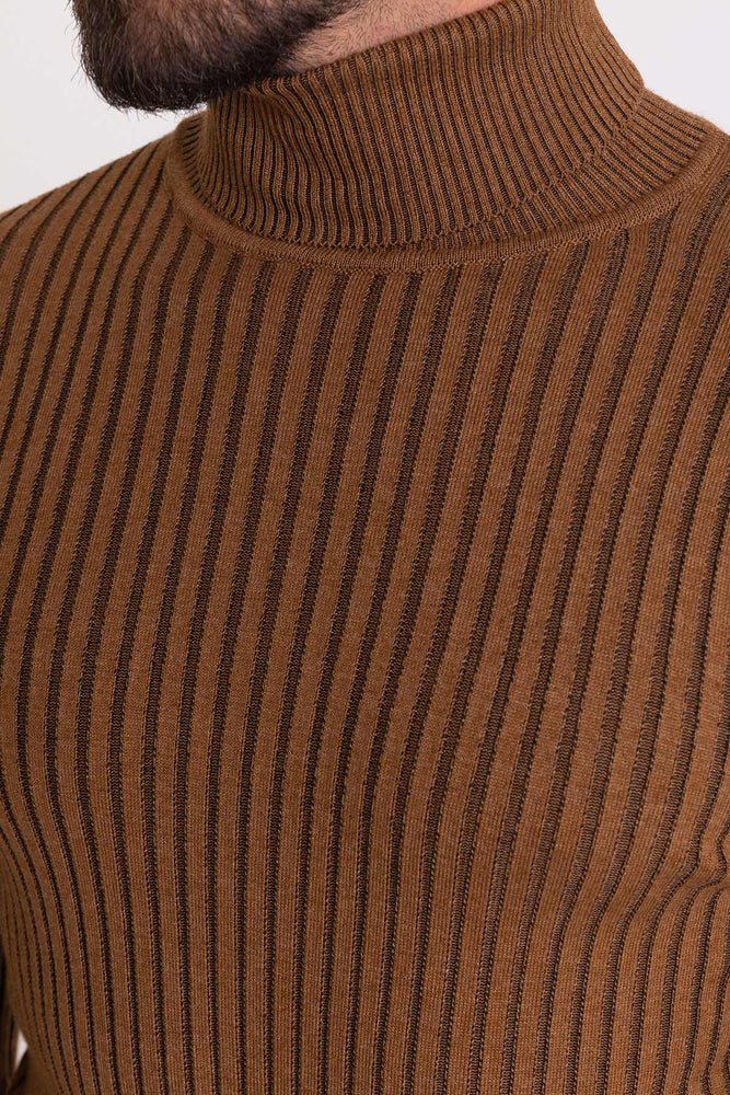 MCR MEN'S RIB TURTLENECK SWEATER- CAMEL