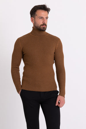 MCR MEN'S RIB TURTLENECK SWEATER- CAMEL