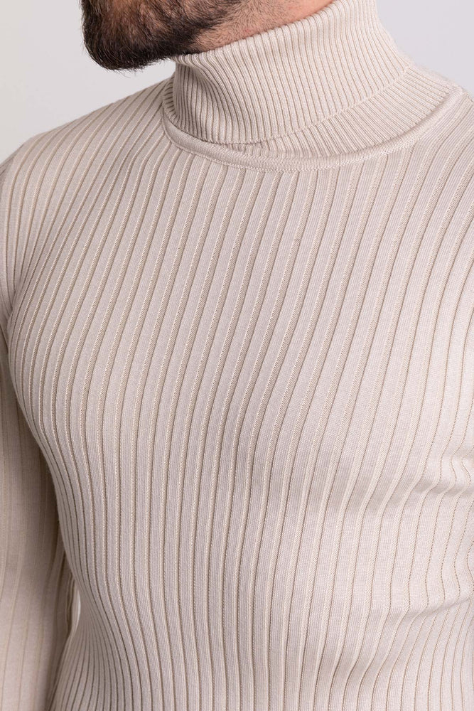 MCR MEN'S RIB TURTLENECK SWEATER- BEIGE