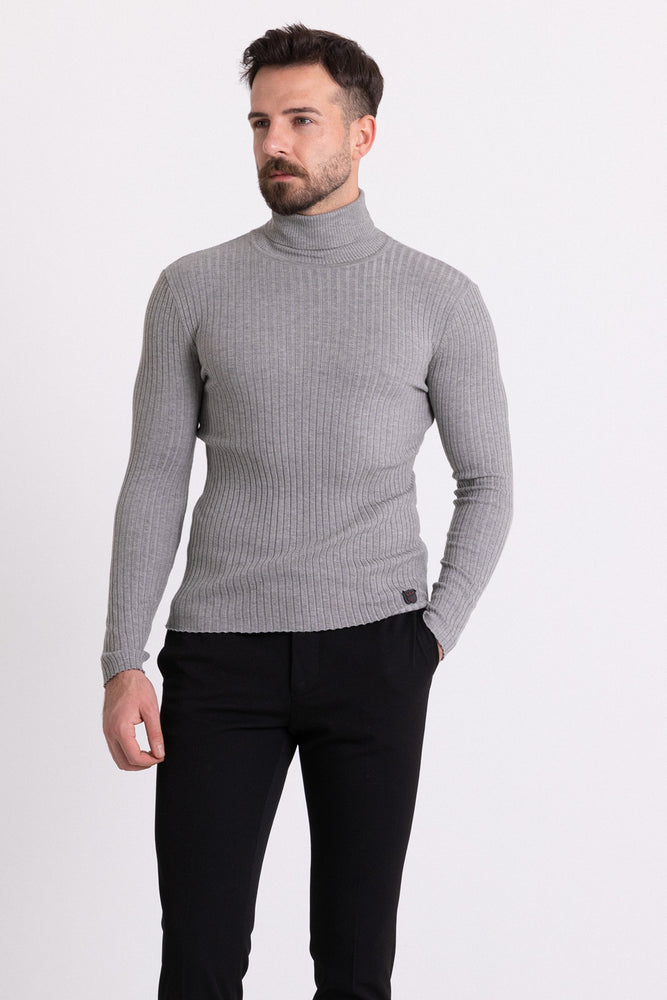 MCR MEN'S RIB TURTLENECK SWEATER- DARK GREY