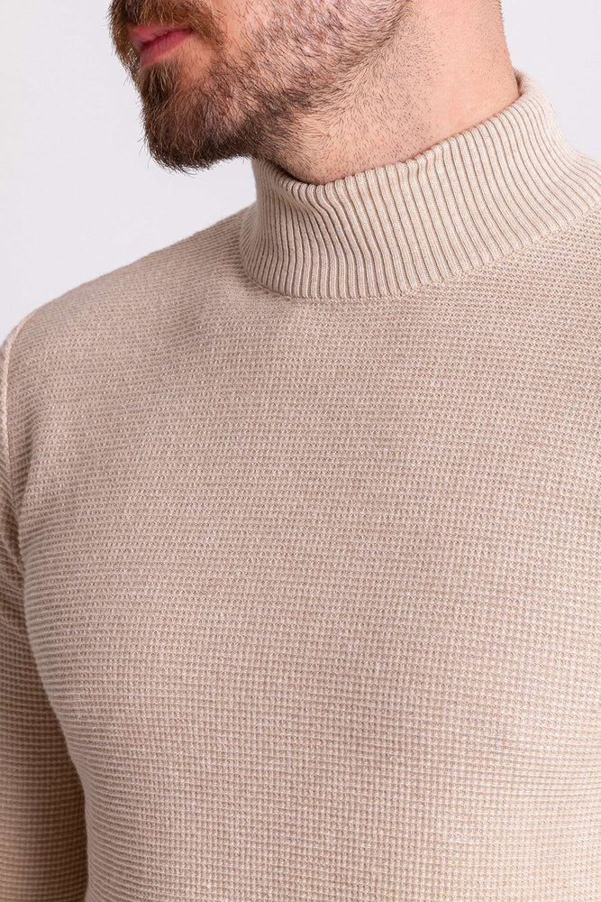 MCR MEN'S MOCK NECK SWEATER- BEIGE