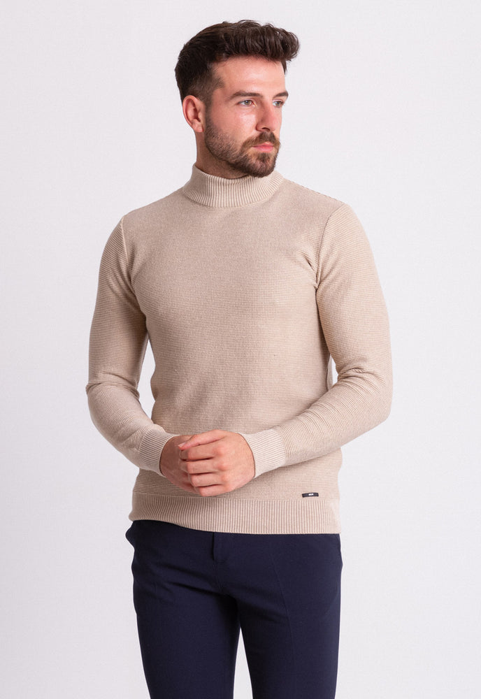 MCR MEN'S MOCK NECK SWEATER- BEIGE