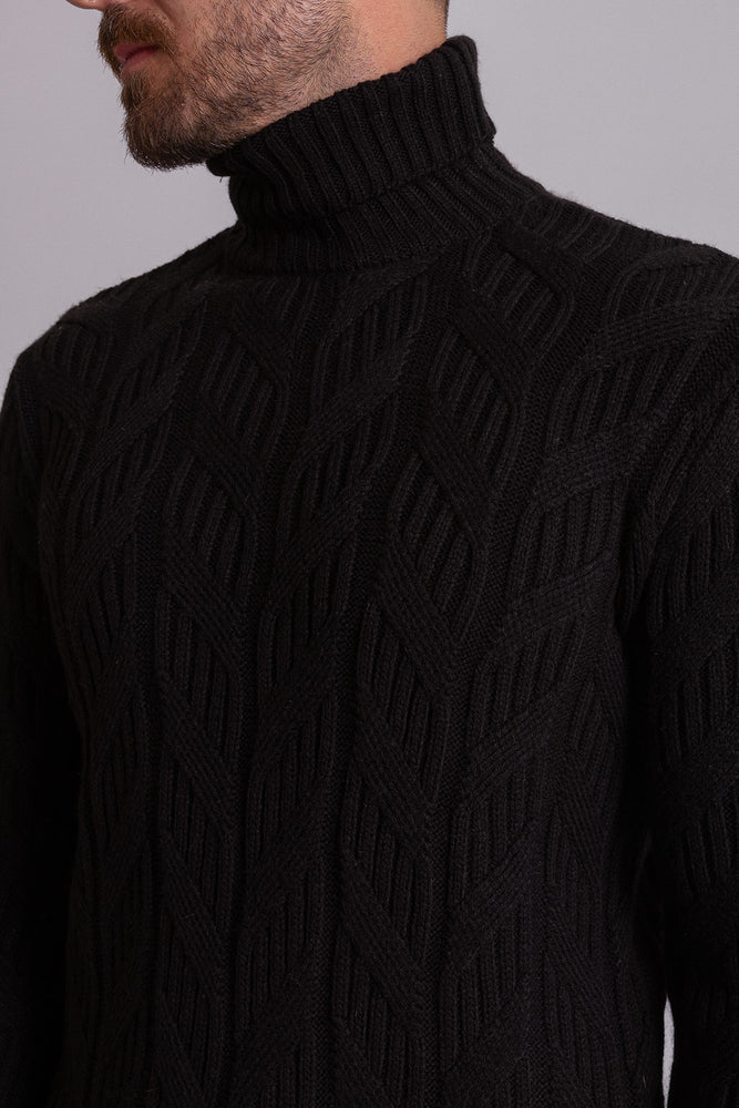 Men's black cable hotsell knit turtleneck sweater