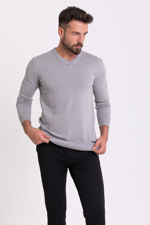 MCR MEN'S V-NECK SWEATER- LIGHT GREY