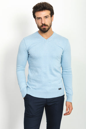 MCR MEN'S V-NECK SWEATER- LIGHT BLUE