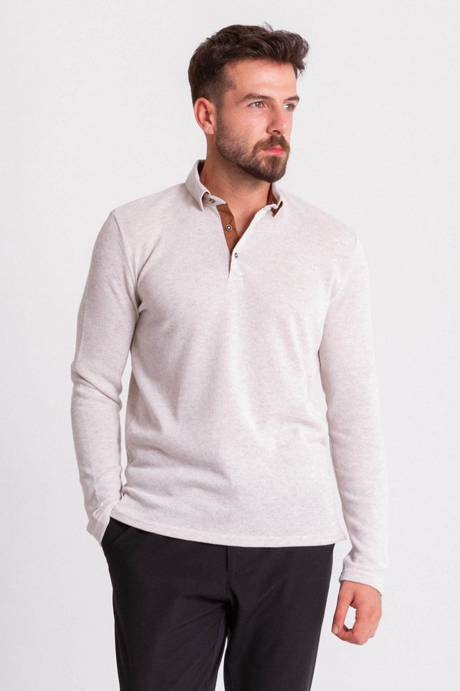 MCR MEN'S LONG SLEEVE POLO- BEIGE