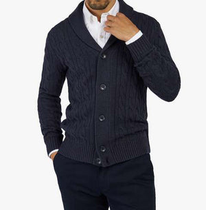 LIAM DANIEL RIBBED CARDIGAN- BLUE