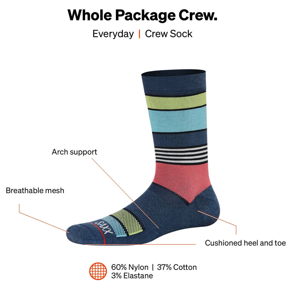 SAXX CREW SOCKS- SUPER STRIPE BRIGHT MULTI