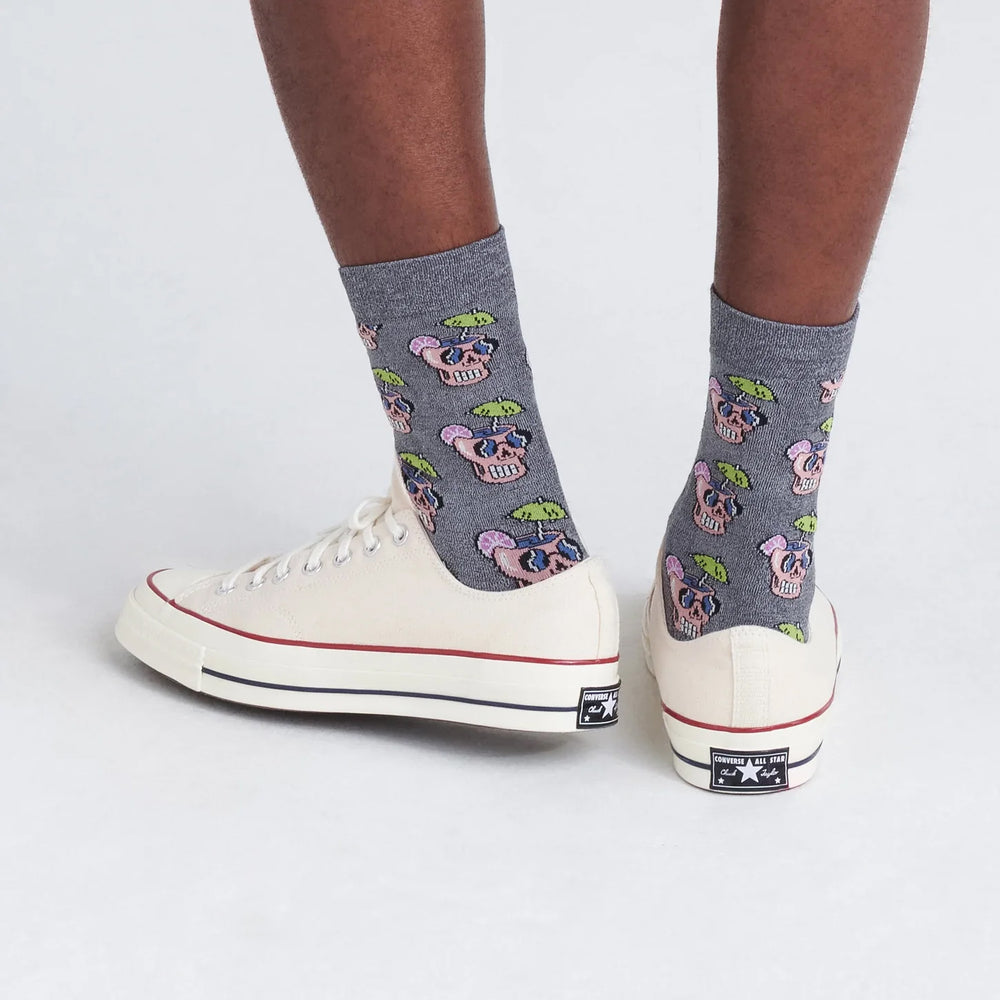 SAXX CREW SOCKS- DRUNKEN SKULLS GREY