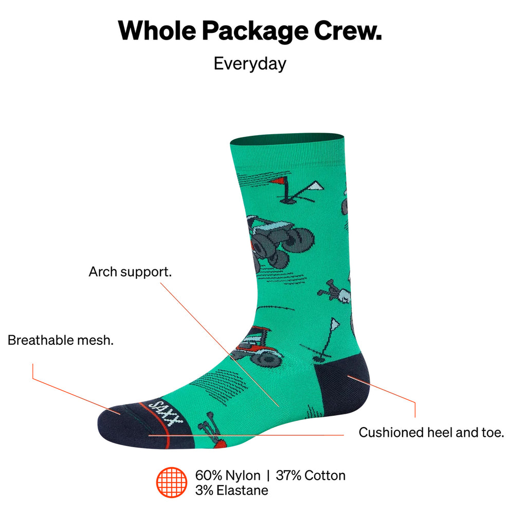 SAXX CREW SOCKS- OFF COURSE CARS GREEN