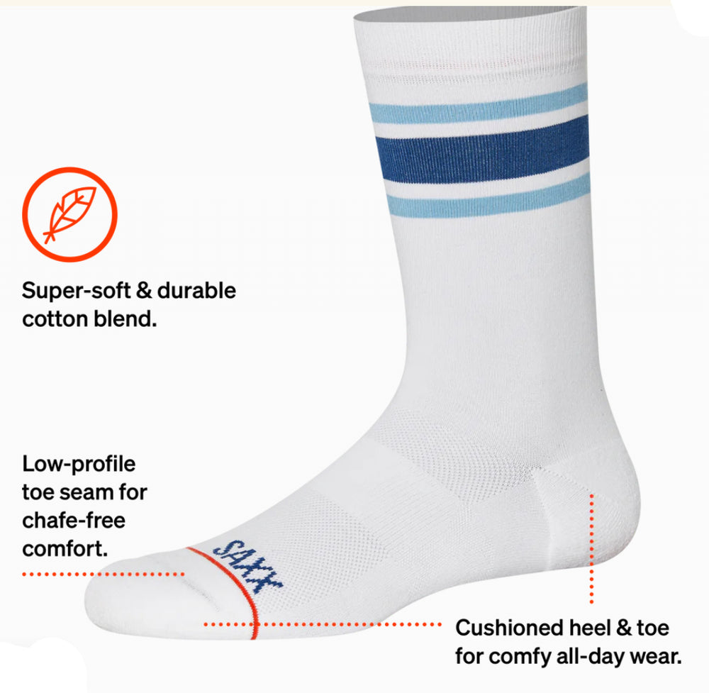 SAXX CREW SOCKS- ATHLETIC STRIPE WHITE – ESCO CLOTHIERS