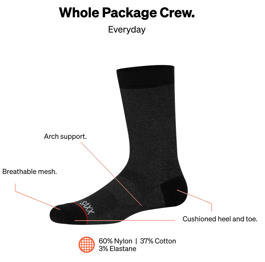 SAXX CREW SOCKS- BLACK HEATHER